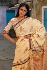 Sootisyahi -"VIRTUOUS" HANDBLOCK PRINT MUL COTTON SAREE