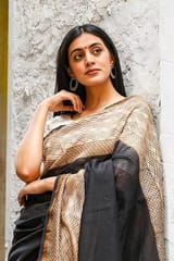 Sootisyahi -"Effervescence"  BAGRU HANDBLOCK PRINT CHANDERI SILK SAREE