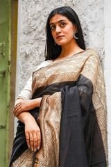 Sootisyahi -"Effervescence"  BAGRU HANDBLOCK PRINT CHANDERI SILK SAREE