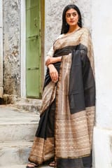 Sootisyahi -"Effervescence"  BAGRU HANDBLOCK PRINT CHANDERI SILK SAREE