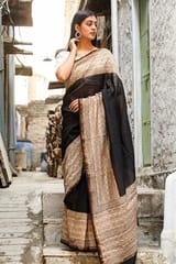 Sootisyahi -"Effervescence"  BAGRU HANDBLOCK PRINT CHANDERI SILK SAREE