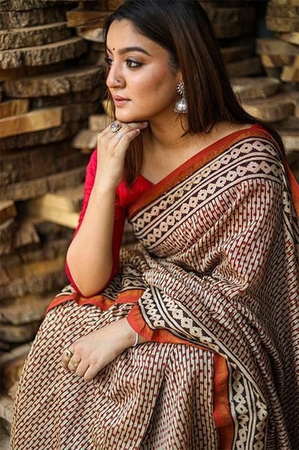 Sootisyahi -"GAVOTTE" BAGRU HANDBLOCKPRINT CHANDERI SILK SAREE