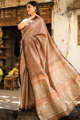 Sootisyahi -"MYSTIC" BAGRU HANDBLOCK PRINT CHANDERI SILK SAREE