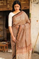 Sootisyahi -"MYSTIC" BAGRU HANDBLOCK PRINT CHANDERI SILK SAREE