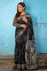 Sootisyahi -"MOSAIC" CHUNA PATRI HANDBLOCK PRINT SLUB COTTON SAREE