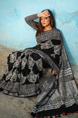 Sootisyahi -"Magnifique" CHUNA PATRI HANDBLOCK PRINT SLUB COTTON SAREE