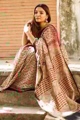 Sootisyahi -"Serendipity" BAGRU HANDBLOCK PRINT CHANDERI SILK SAREE
