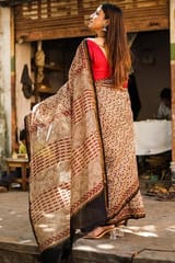 Sootisyahi -"Serendipity" BAGRU HANDBLOCK PRINT CHANDERI SILK SAREE