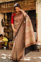 Sootisyahi -"Serendipity" BAGRU HANDBLOCK PRINT CHANDERI SILK SAREE