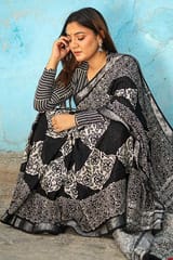Sootisyahi -"Magnifique" CHUNA PATRI HANDBLOCK PRINT SLUB COTTON SAREE