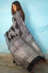 Sootisyahi -"Magnifique" CHUNA PATRI HANDBLOCK PRINT SLUB COTTON SAREE