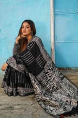 Sootisyahi -"MOSAIC" CHUNA PATRI HANDBLOCK PRINT SLUB COTTON SAREE