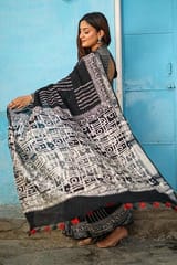 Sootisyahi -"MOSAIC" CHUNA PATRI HANDBLOCK PRINT SLUB COTTON SAREE