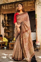 Sootisyahi -"Serendipity" BAGRU HANDBLOCK PRINT CHANDERI SILK SAREE