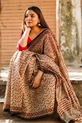Sootisyahi -"Serendipity" BAGRU HANDBLOCK PRINT CHANDERI SILK SAREE