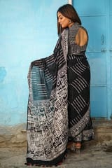 Sootisyahi -"Magnifique" CHUNA PATRI HANDBLOCK PRINT SLUB COTTON SAREE