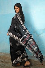 Sootisyahi -"Twilight" CHUNA PATRI HANDBLOCK PRINTED SLUB COTTON SAREE