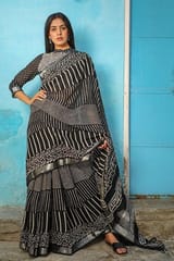 Sootisyahi -"SOLACE" CHUNA PATRI HANDBLOCK PRINT SLUB COTTON SAREE