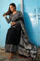 Sootisyahi -"AVANT" CHUNA PATRI HANDBLOCK PRINT SLUB COTTON SAREE