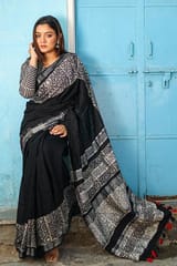 Sootisyahi -"AVANT" CHUNA PATRI HANDBLOCK PRINT SLUB COTTON SAREE