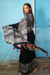 Sootisyahi -"AVANT" CHUNA PATRI HANDBLOCK PRINT SLUB COTTON SAREE