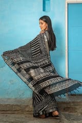 Sootisyahi -"SOLACE" CHUNA PATRI HANDBLOCK PRINT SLUB COTTON SAREE