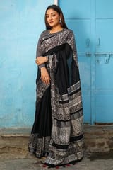 Sootisyahi -"AVANT" CHUNA PATRI HANDBLOCK PRINT SLUB COTTON SAREE