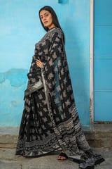 Sootisyahi -"ARIA" CHUNA PATRI HANDBLOCK PRINTED SLUB COTTON SAREE