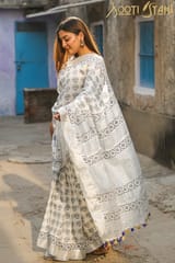 Sootisyahi -"LUCID" HANDBLOCK PRINT SLUB COTTON SAREE