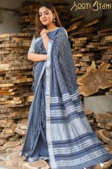 Sootisyahi -"REFLECTION" HANDBLOCK PRINT SLUB COTTON SAREE