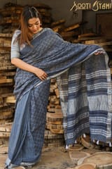 Sootisyahi -"REFLECTION" HANDBLOCK PRINT SLUB COTTON SAREE