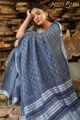 Sootisyahi -"REFLECTION" HANDBLOCK PRINT SLUB COTTON SAREE