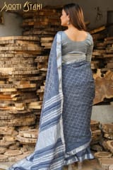 Sootisyahi -"REFLECTION" HANDBLOCK PRINT SLUB COTTON SAREE