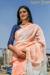 Sootisyahi -"REJUVENATION"  HAND MARBLE PRINT CHANDERI SILK SAREE