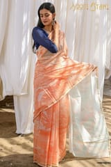 Sootisyahi -"REJUVENATION"  HAND MARBLE PRINT CHANDERI SILK SAREE