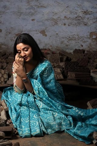 Sootisyahi -"Traditional ties"  DABU HANDBLOCK PRINT CHANDERI SAREE