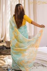 Sootisyahi -"HALCYAN" MARBLE PRINT CHANDERI SILK SAREE