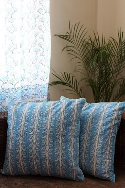 Sootisyahi 'Sky Weed' Handblock Printed Cotton Cushion Cover Set