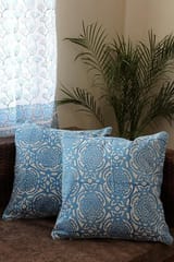 Sootisyahi 'Sky Blossom' Handblock Printed Cotton Cushion Cover Set