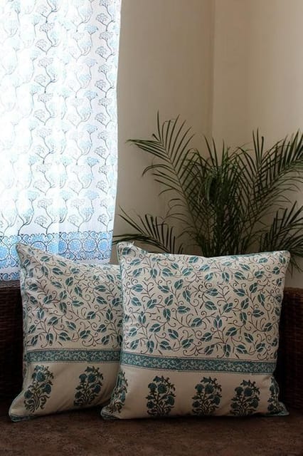 Sootisyahi 'Floral Creepers' Handblock Printed Cotton Cushion Cover Set