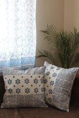 Sootisyahi 'Blue Jasmine' Handblock Printed Cotton Cushion Cover Set