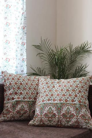 Sootisyahi 'Balsam' Handblock Printed Cotton Cushion Cover Set