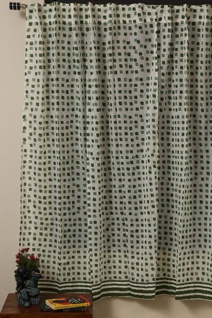 Sootisyahi 'Flowering Checks' Printed Voile Cotton Door and Window Curtain Combo