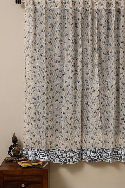 Sootisyahi 'Dancing Bubbles' Handblock Printed Voile Cotton Door and Window Curtain Combo