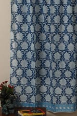 Sootisyahi 'Sky Blossom' Handblock Printed Voile Cotton Door and Window Curtain Combo