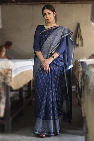 Sootisyahi - Handblock Print Chanderi Silk Saree