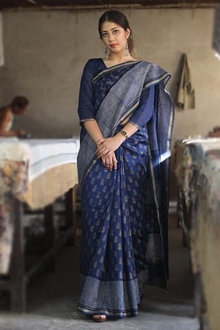 Sootisyahi - Handblock Print Chanderi Silk Saree