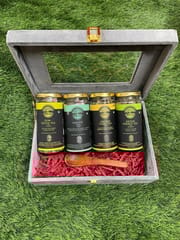 Glenberg Tea Gift Box - Velvet Gift Box (MDF) with Window with 4 Jars
