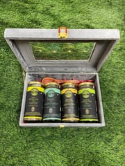 Glenberg Tea Gift Box - Velvet Gift Box (MDF) with Window with 4 Jars