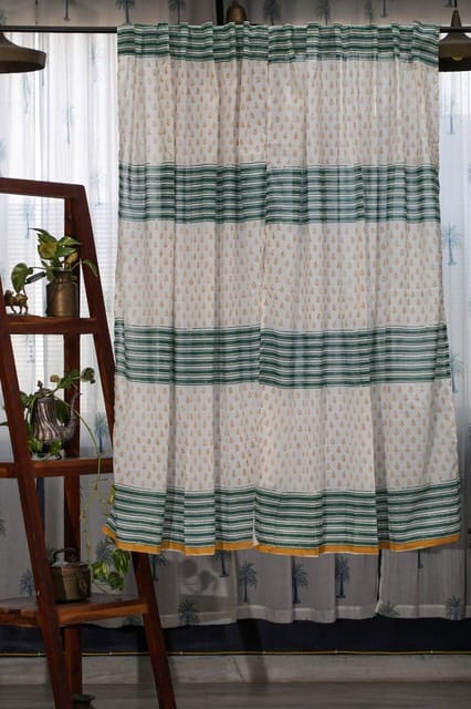 SootiSyahi 'Good Vibes' Handblock Printed Cotton Window Curtain